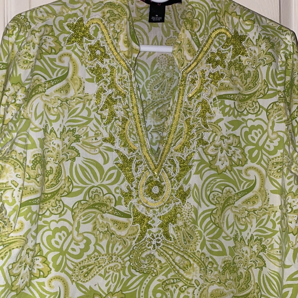 GORGEOUS EMBELLISHED PAISLEY DEEP PLUNGE V NECK 3/4 SLEEVE BLOUSE - Picture 14 of 14